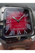 Custom Seiko Mod • Red Vignette Guilloche Steel Santos Automatic • 38mm